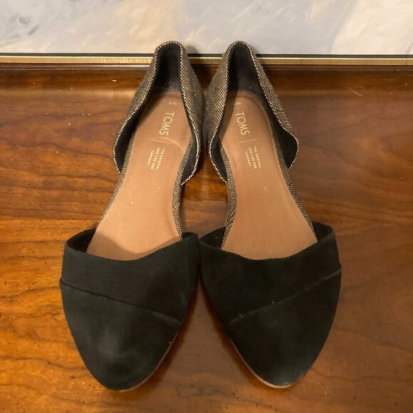 Toms Women 9 Shoe Ballet Wide Black Slip On Flats - Picture 1 of 8